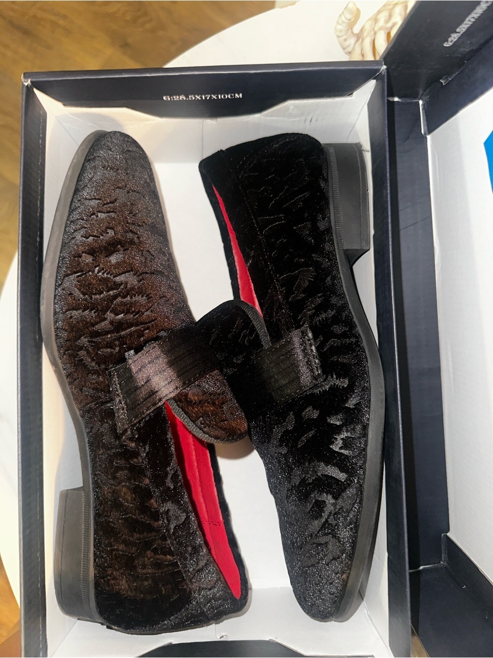 Big Kids Black Velvet Slip-On Dress Shoes with Red Lining